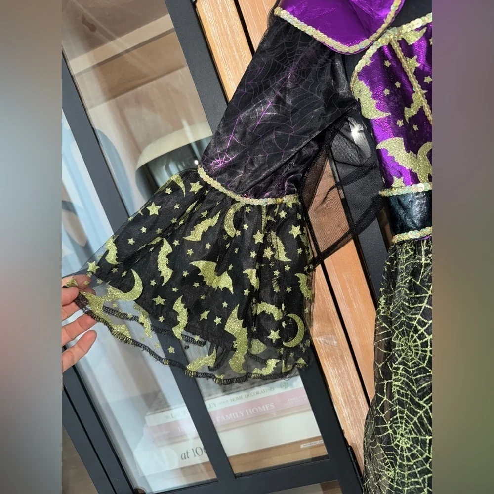 Toddler Witch costume dress glitter bats moon spiderweb halloween sequins girls